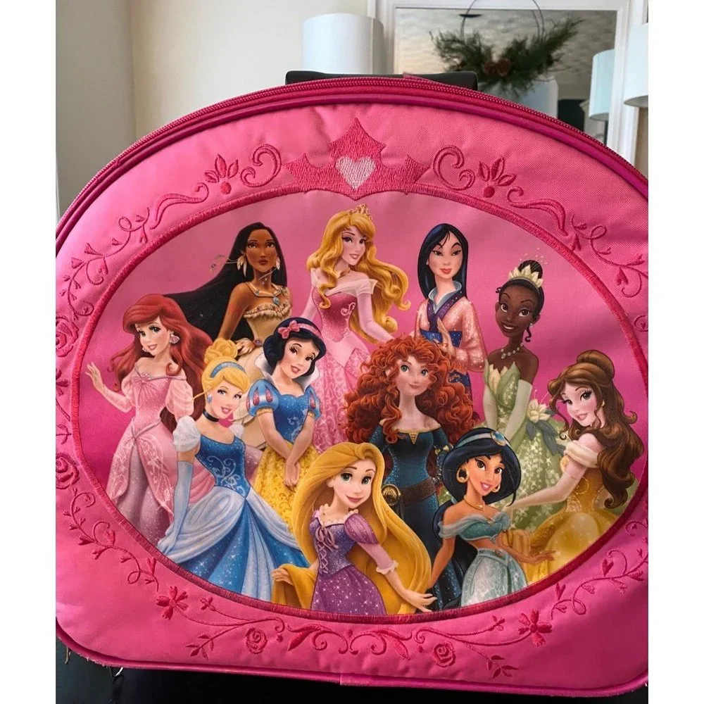 Disney Store 11 Princess Rolling Luggage Kids Pink Travel Suitcase 16 x 14.5 x 7 - Picture 1 of 16